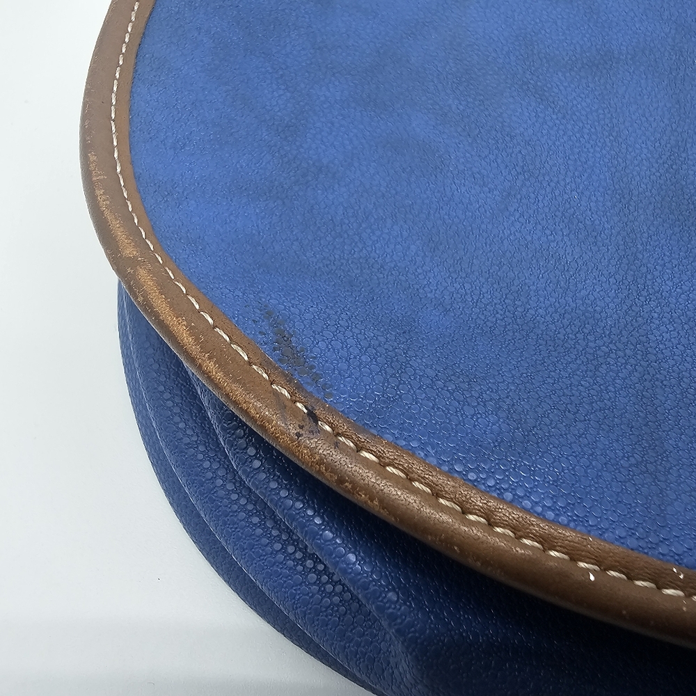 LANCEL Vintage Blue Coated Textured Leather Tan Cartable Messenger Crossbody Bag - Picture 11 of 17